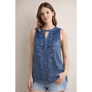 Blue Rain Embroidered Sleeveless Boho Top Blue Rayon Small NWT